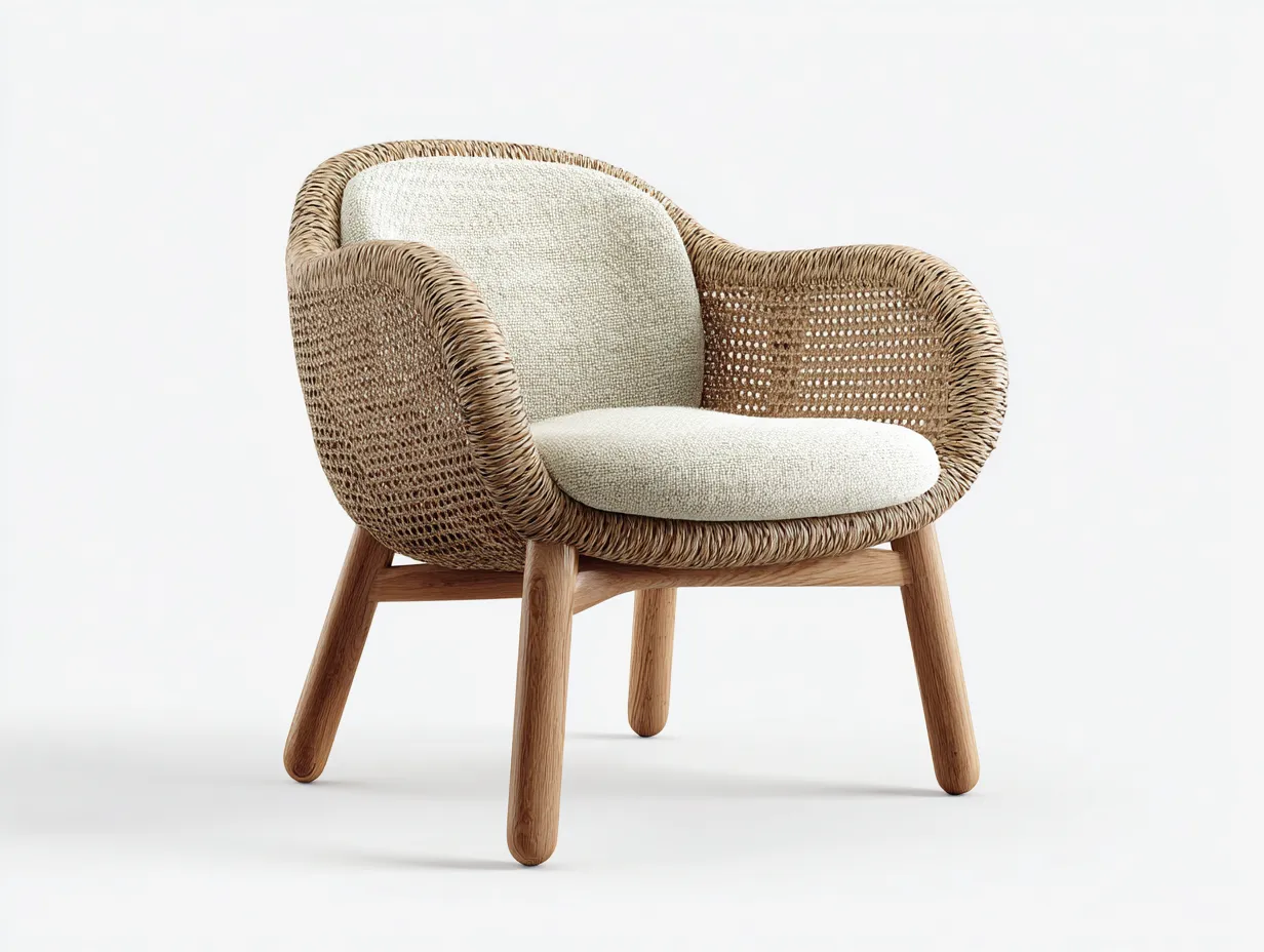Fauteuil en rotin - rotin-bois-tissu - 64 x 60 x 74 cm - naturel-beige - style scandinave-Cottahome