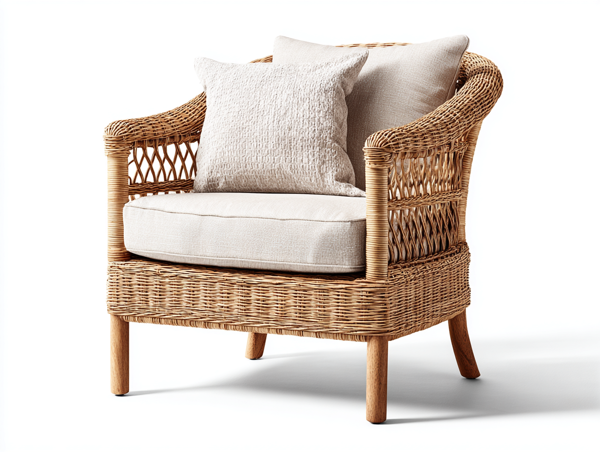 Fauteuil en rotin - rotin-bois-tissu - 76 x 70 x 83 cm - naturel-beige - style classique-Cottahome