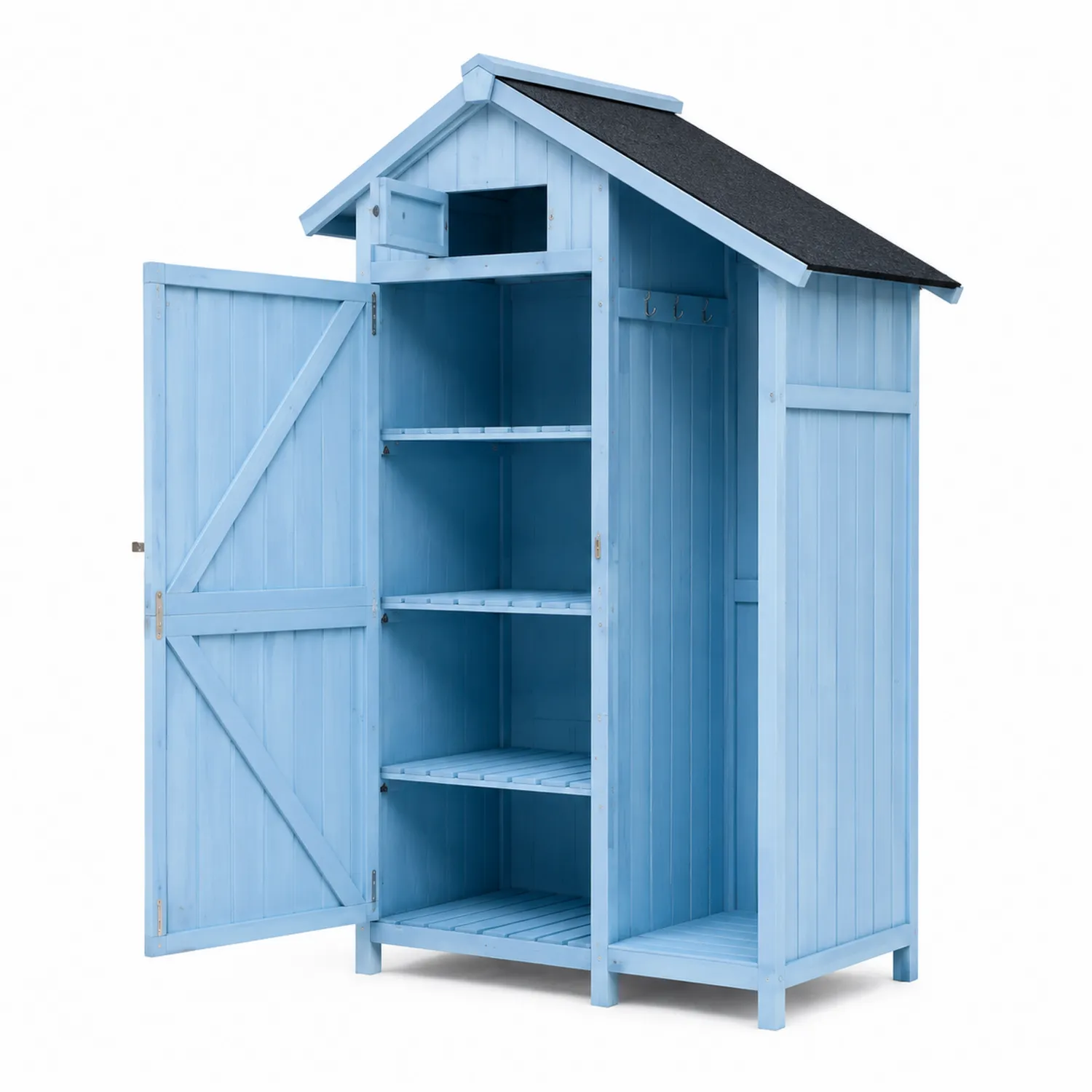 Armoire de rangement extérieure en bois Bleu avec étagères