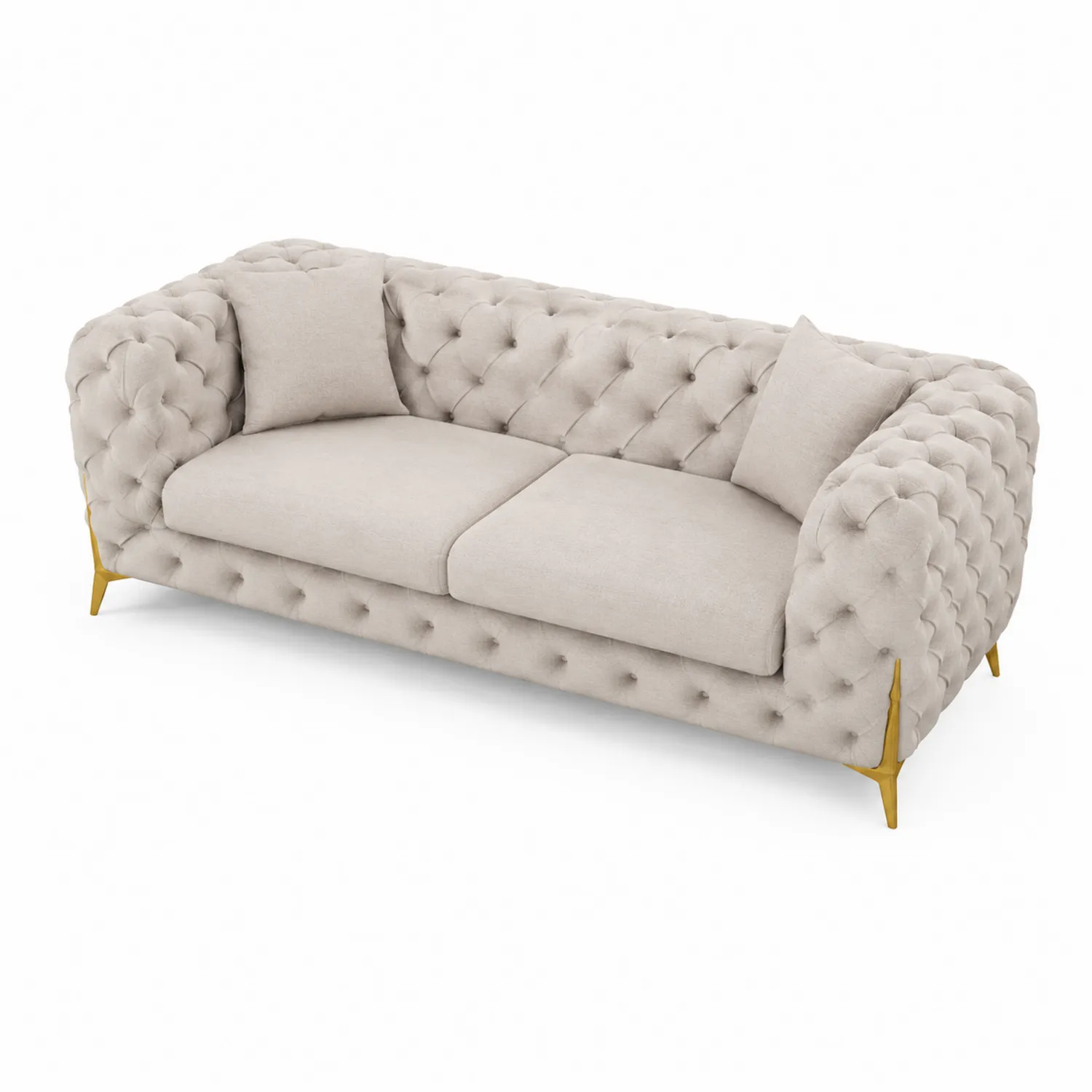 Canapé 3 places en tissu polyester beige pieds métal