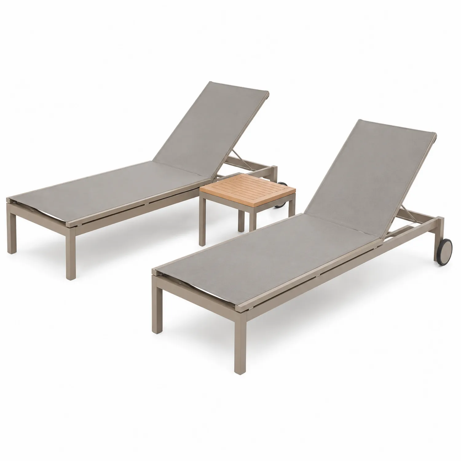 Transats en Aluminium Gris avec Table d'Appoint