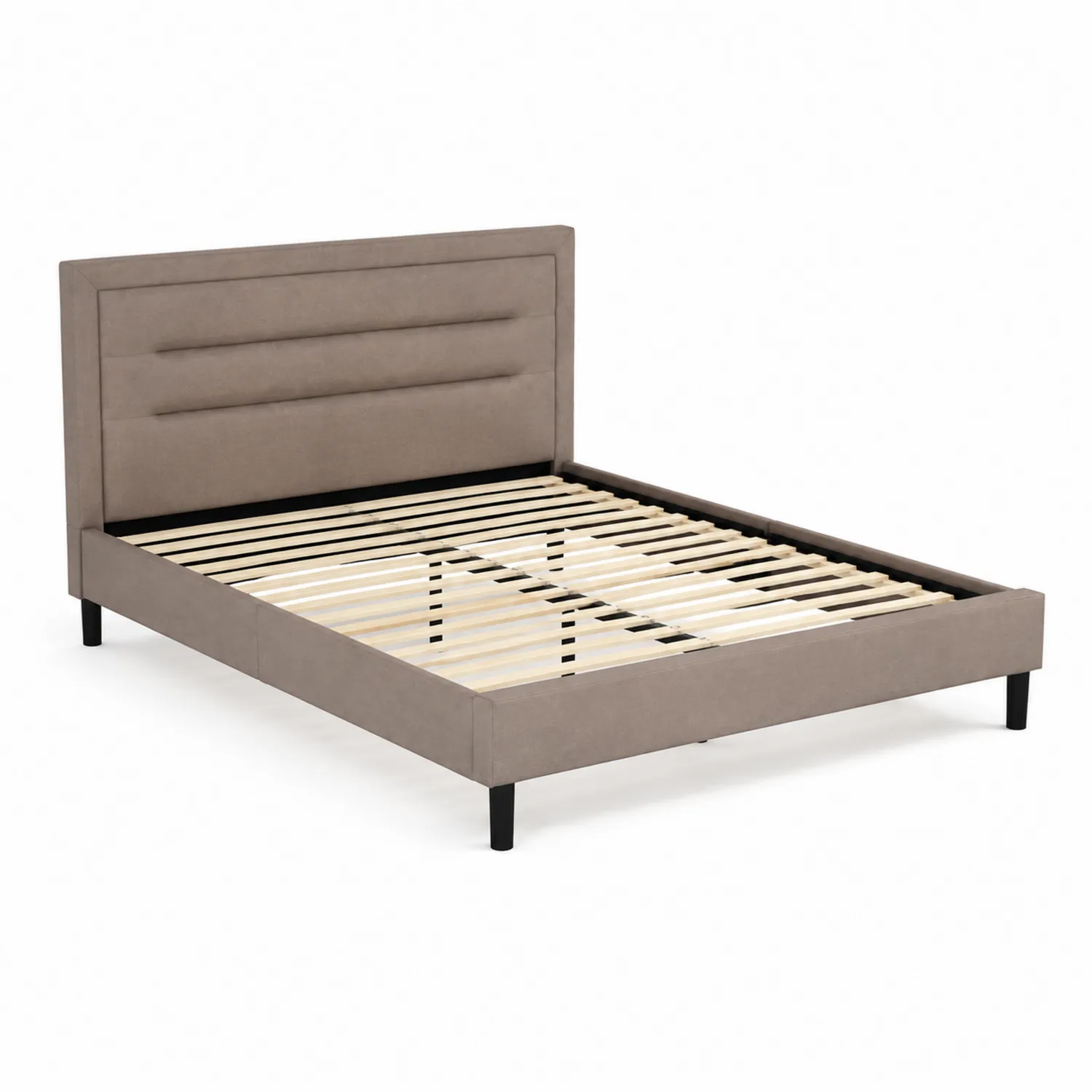 Lit Double en Tissu avec Tête de Lit Beige
