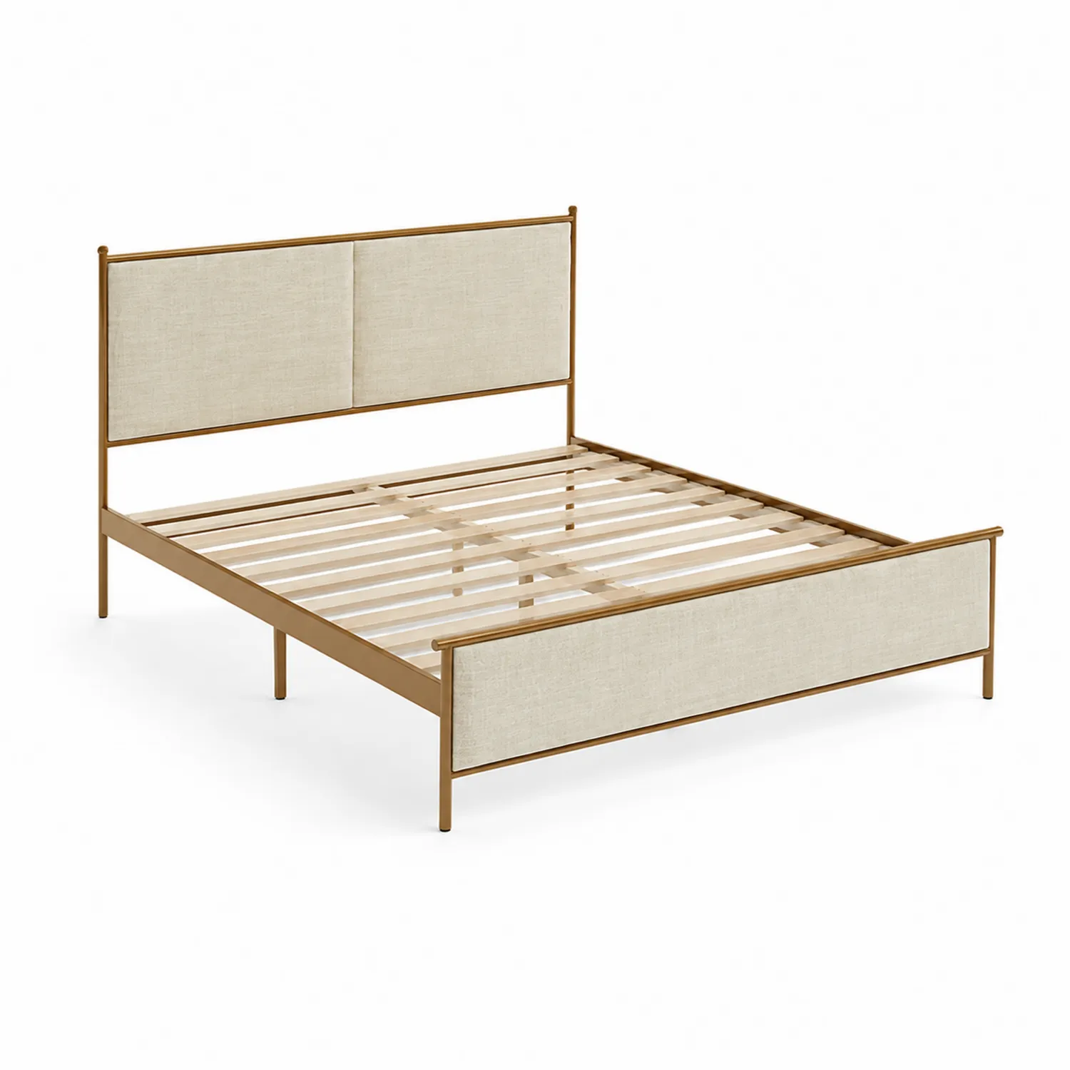 Lit double en métal et tissu Beige 200x160 cm