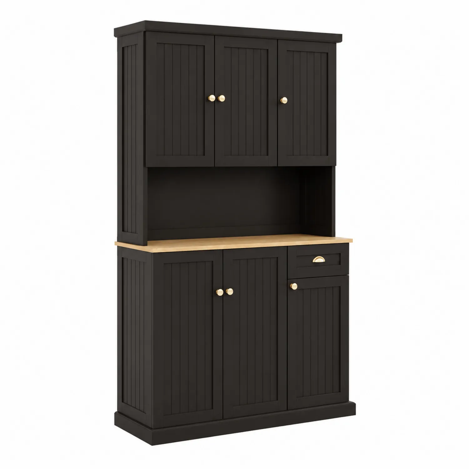 Buffet de cuisine en bois noir avec rangement et tiroir