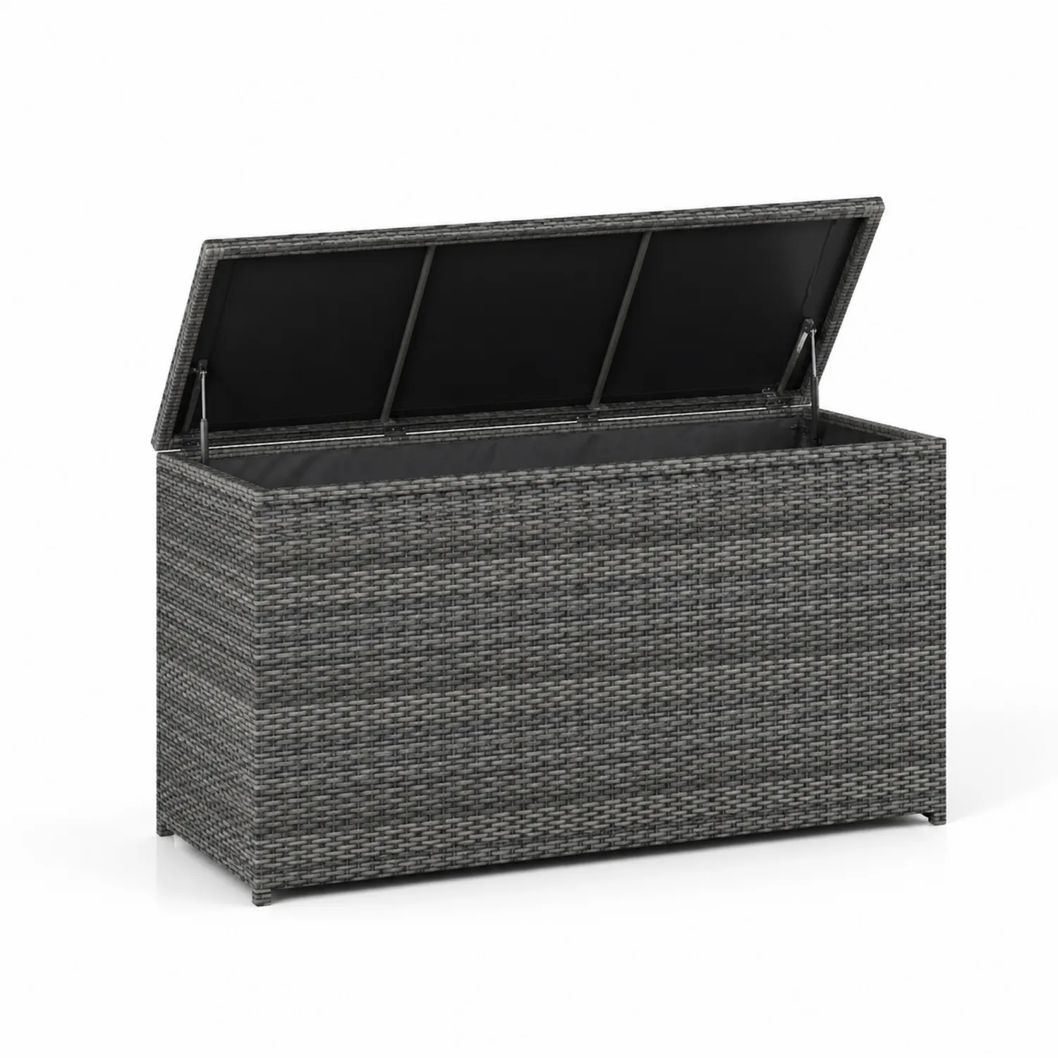 Coffre de rangement en osier synthétique gris 120x50x60 cm