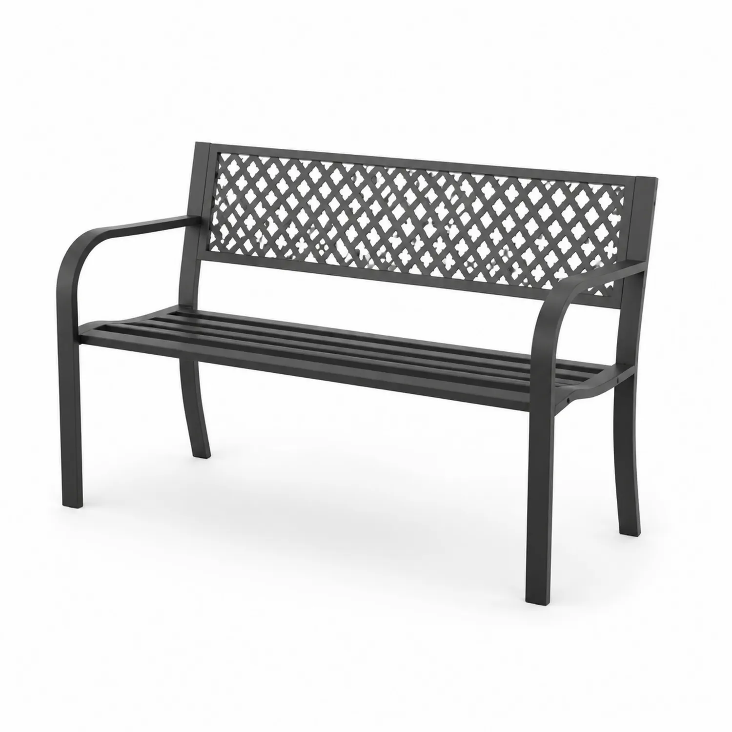Banc en métal noir avec motifs décoratifs