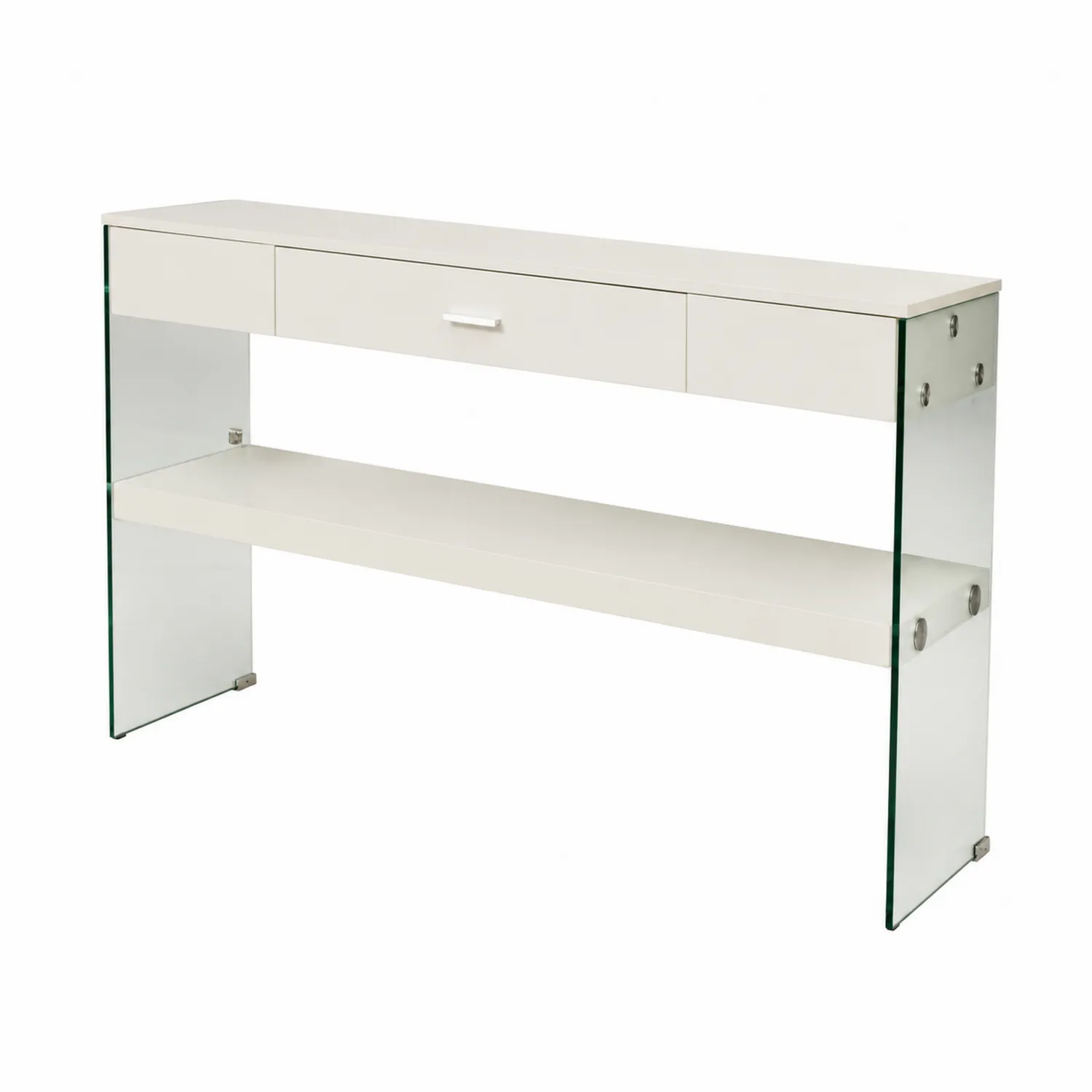 Console en bois MDF et verre trempé avec tiroir
