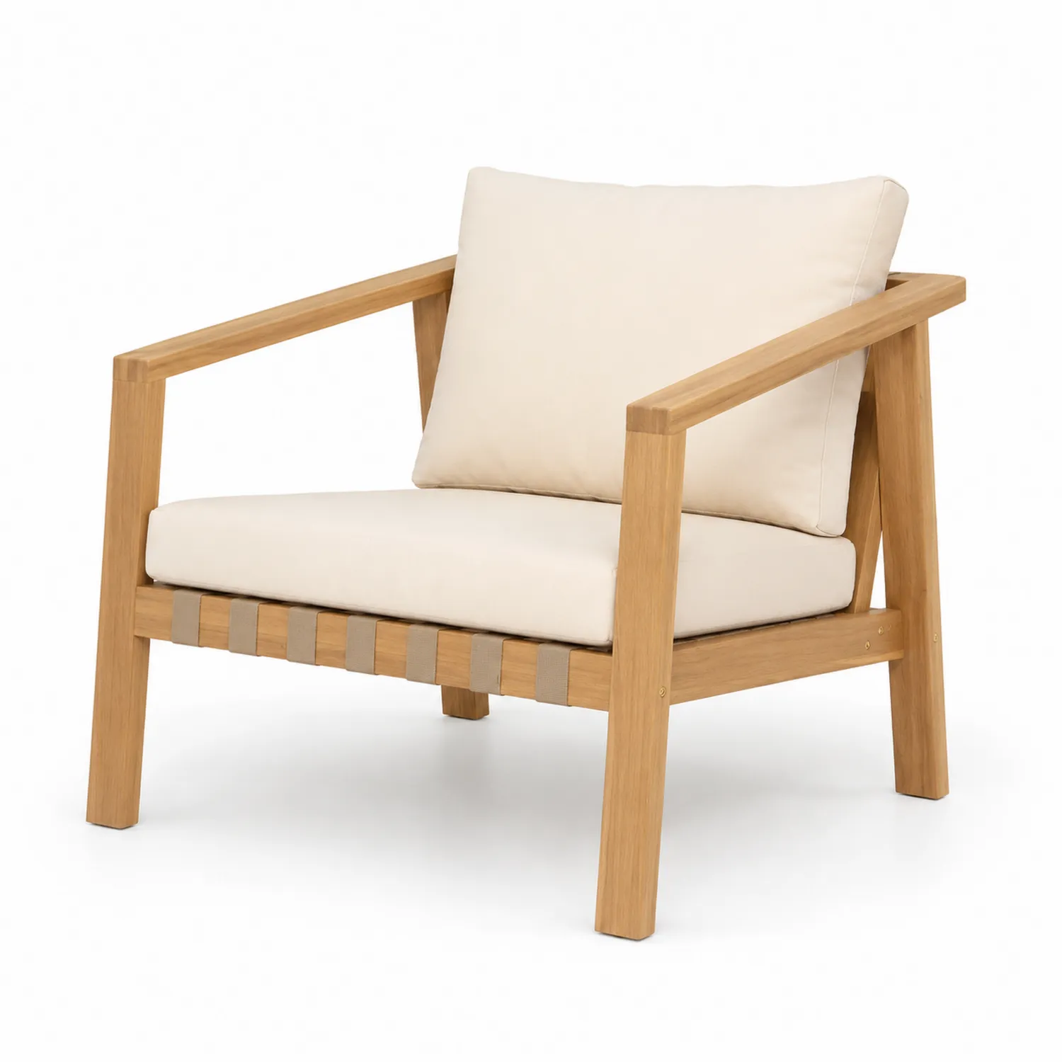 Poltrona da Esterno in Teak con Cuscini in Poliestere Crema
