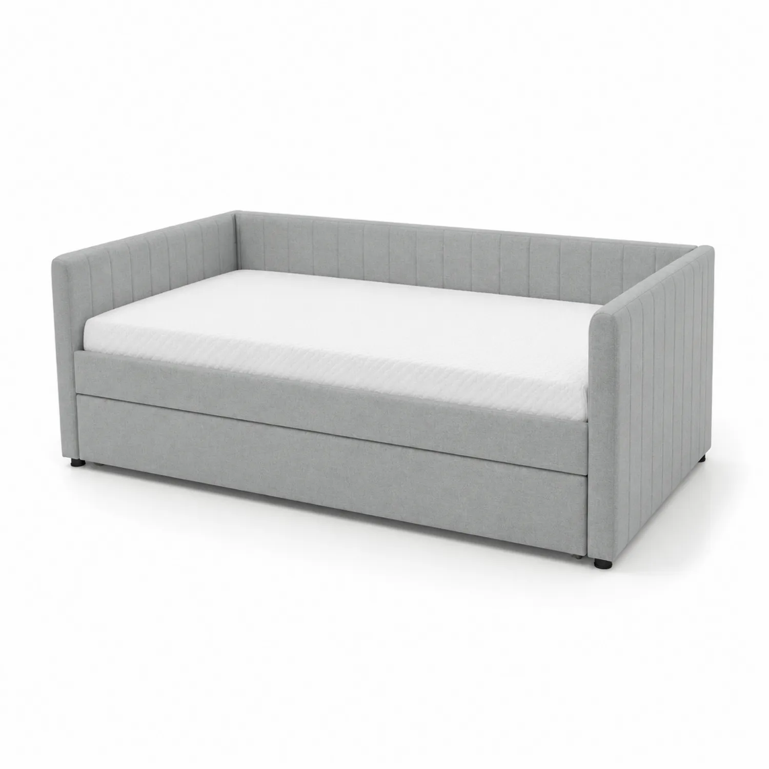 Daybed in legno e tessuto poliestere grigio con cassettone