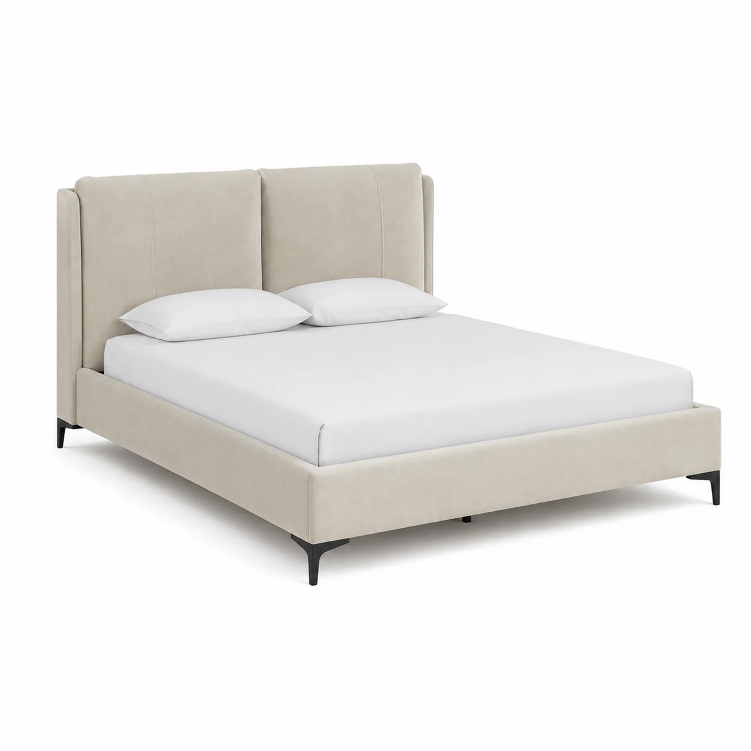 Letto matrimoniale in tessuto vellutato beige con testiera imbottita 200x160 cm