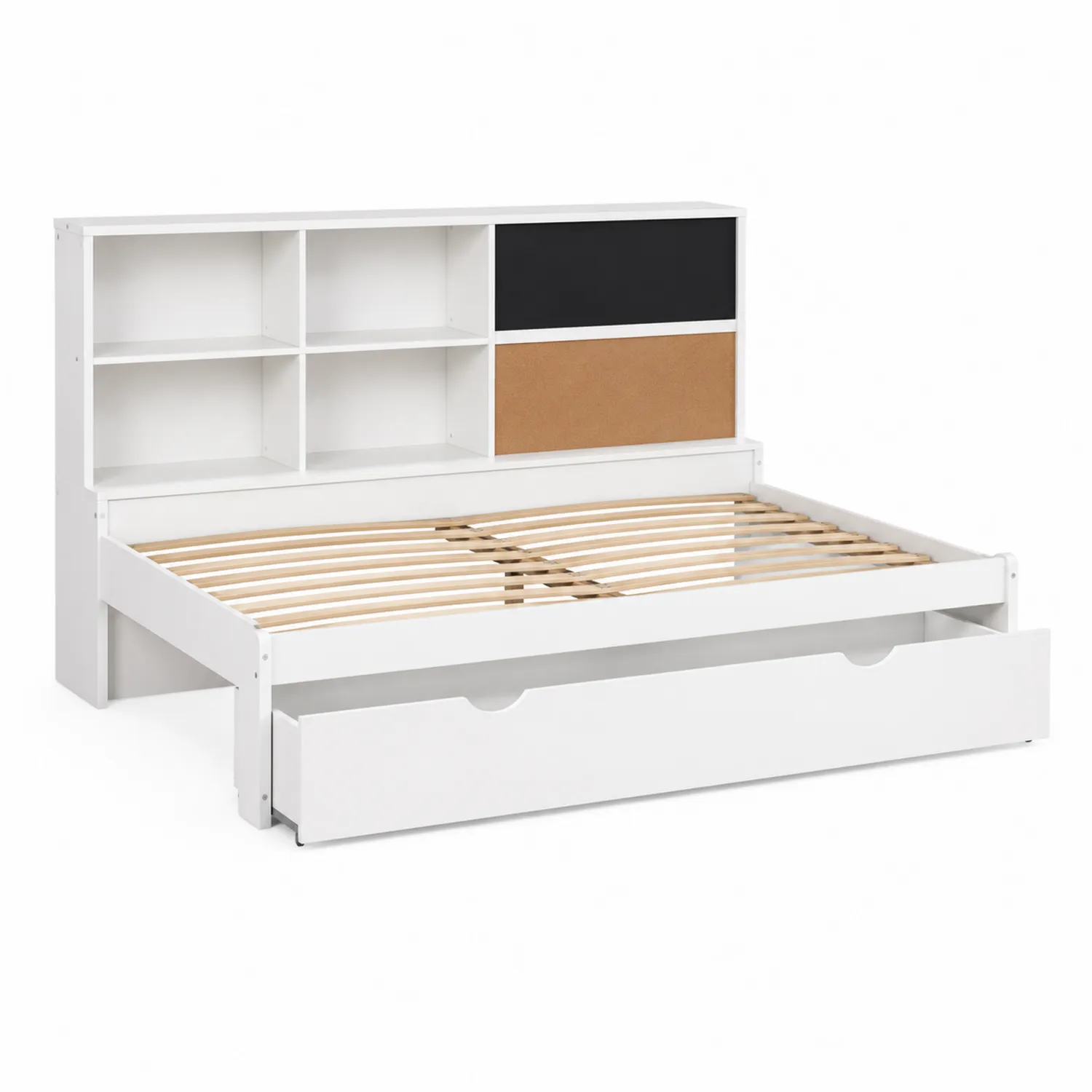 Letto Daybed con Libreria e Cassetto in Legno Bianco