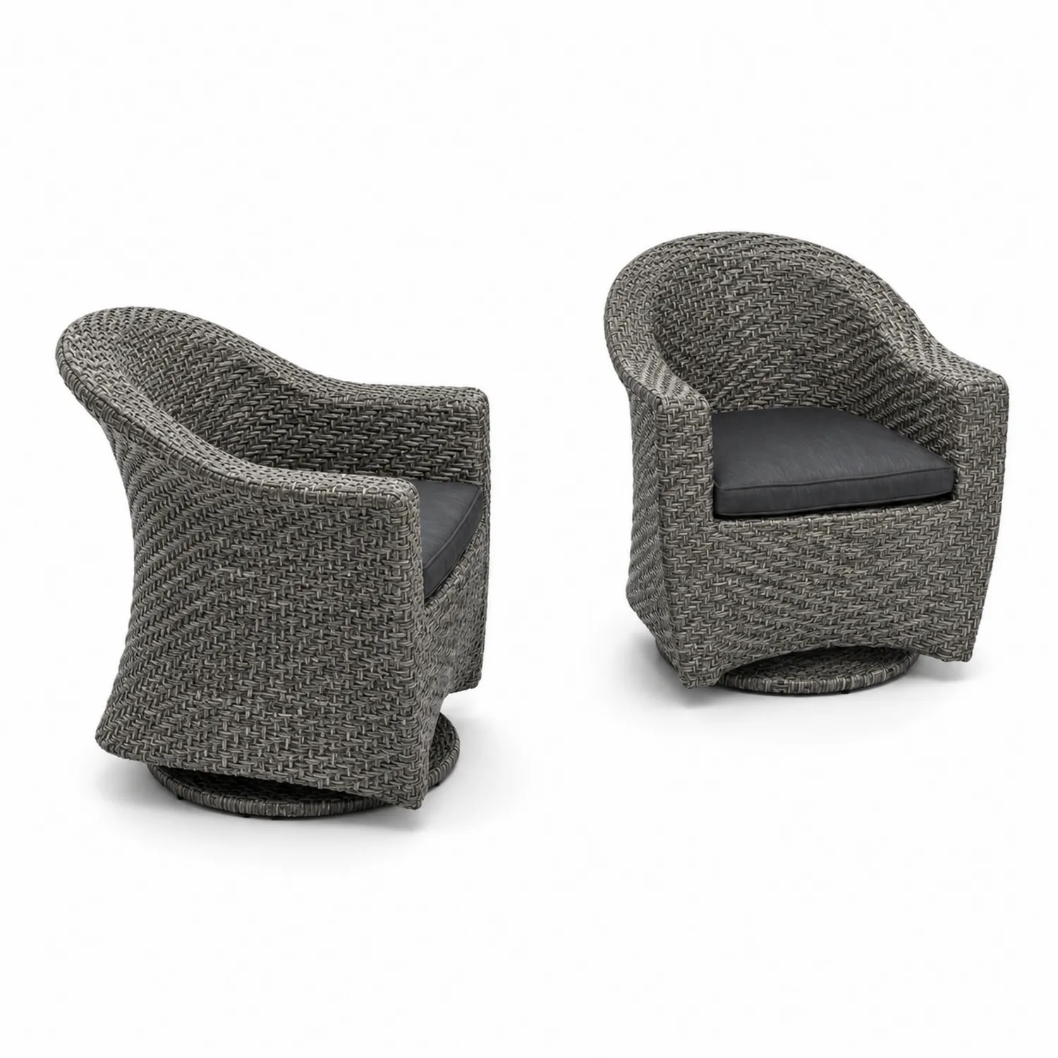 Set di 2 Poltrone Rotonde in Rattan con Cuscini
