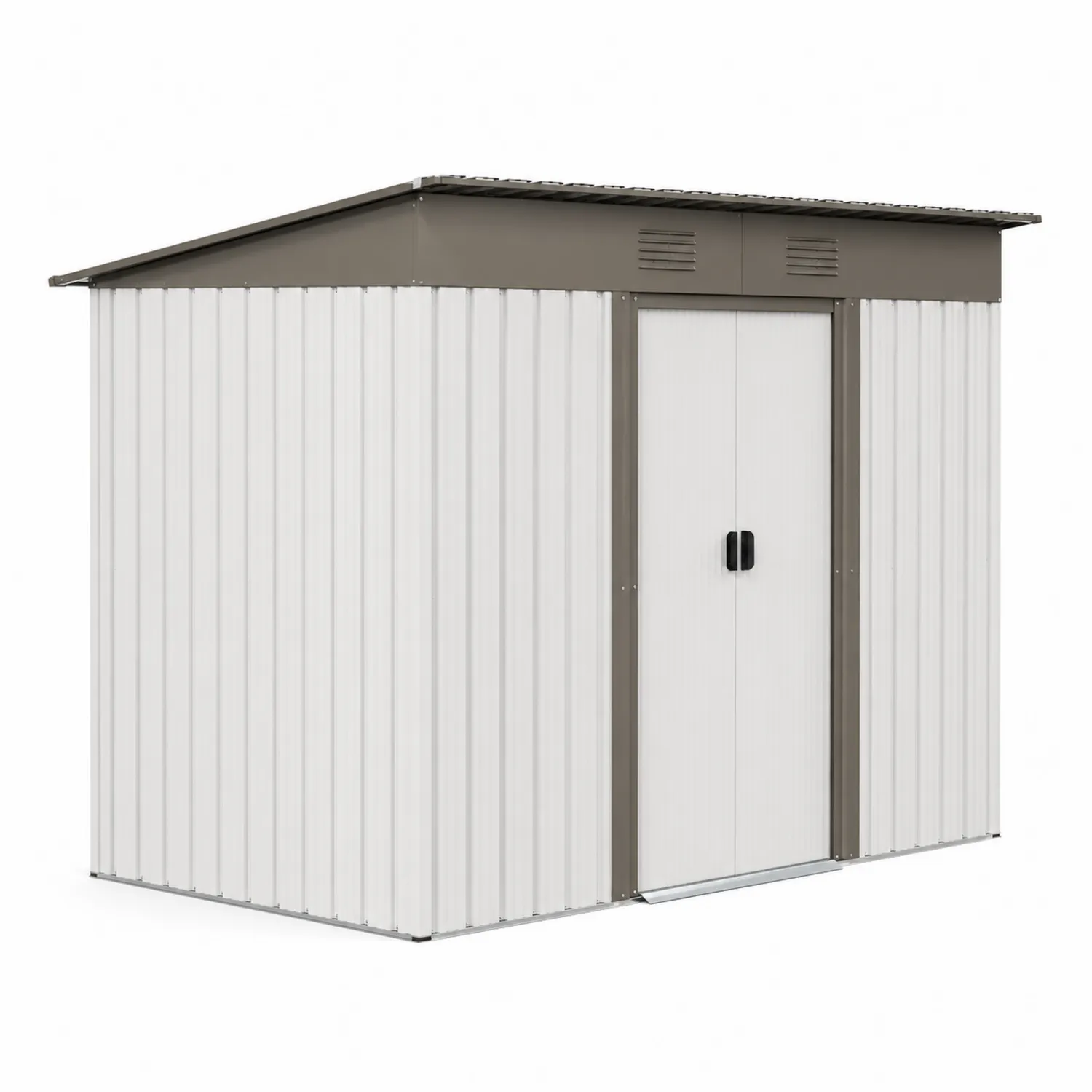 Casetta da giardino in acciaio grigio-bianco con porta scorrevole 213 cm x 127 cm x 185 cm