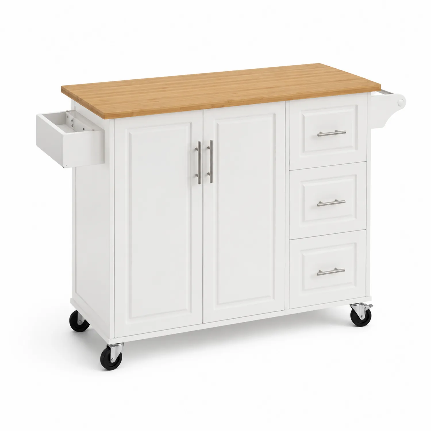 Carrello da Cucina in Legno con Piano in Bambù e Ruote