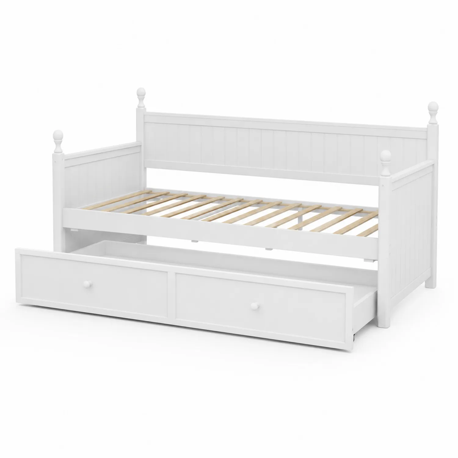 Letto a Giorno in Legno di Pino con Cassetto Bianco