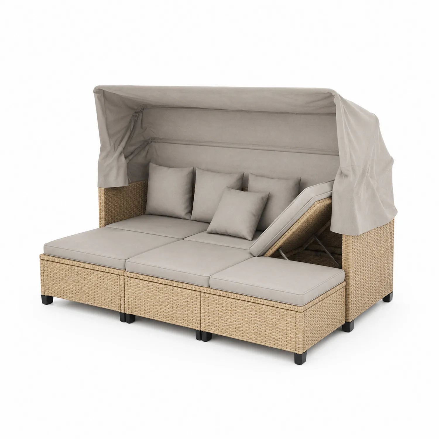 Divano modulare da giardino in rattan con tettuccio regolabile Grigio