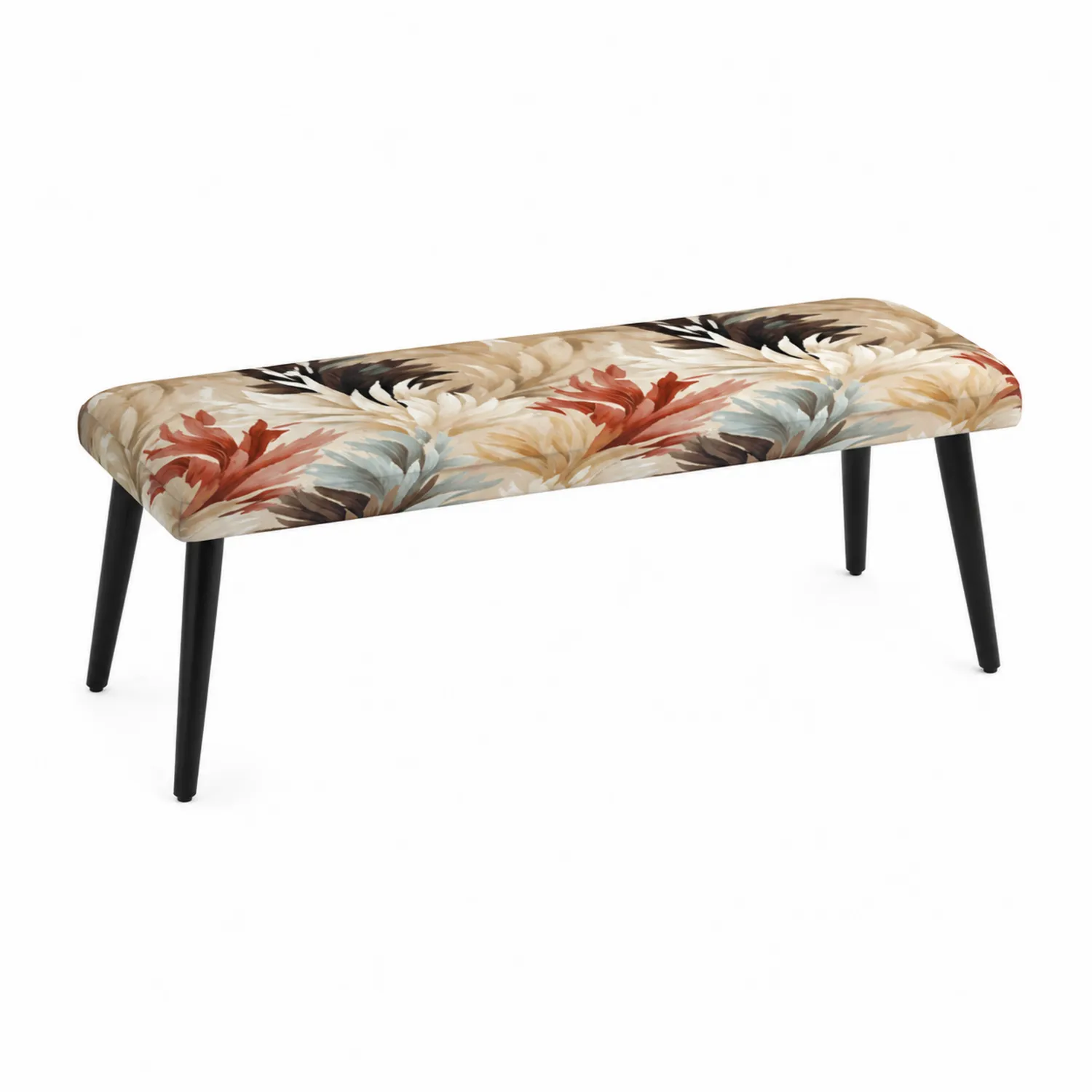Panca in tessuto floreale con gambe in legno
