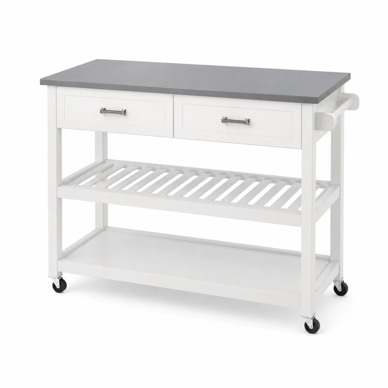 Carrello da Cucina con Ripiano in Acciaio Inox Bianco e Grigio