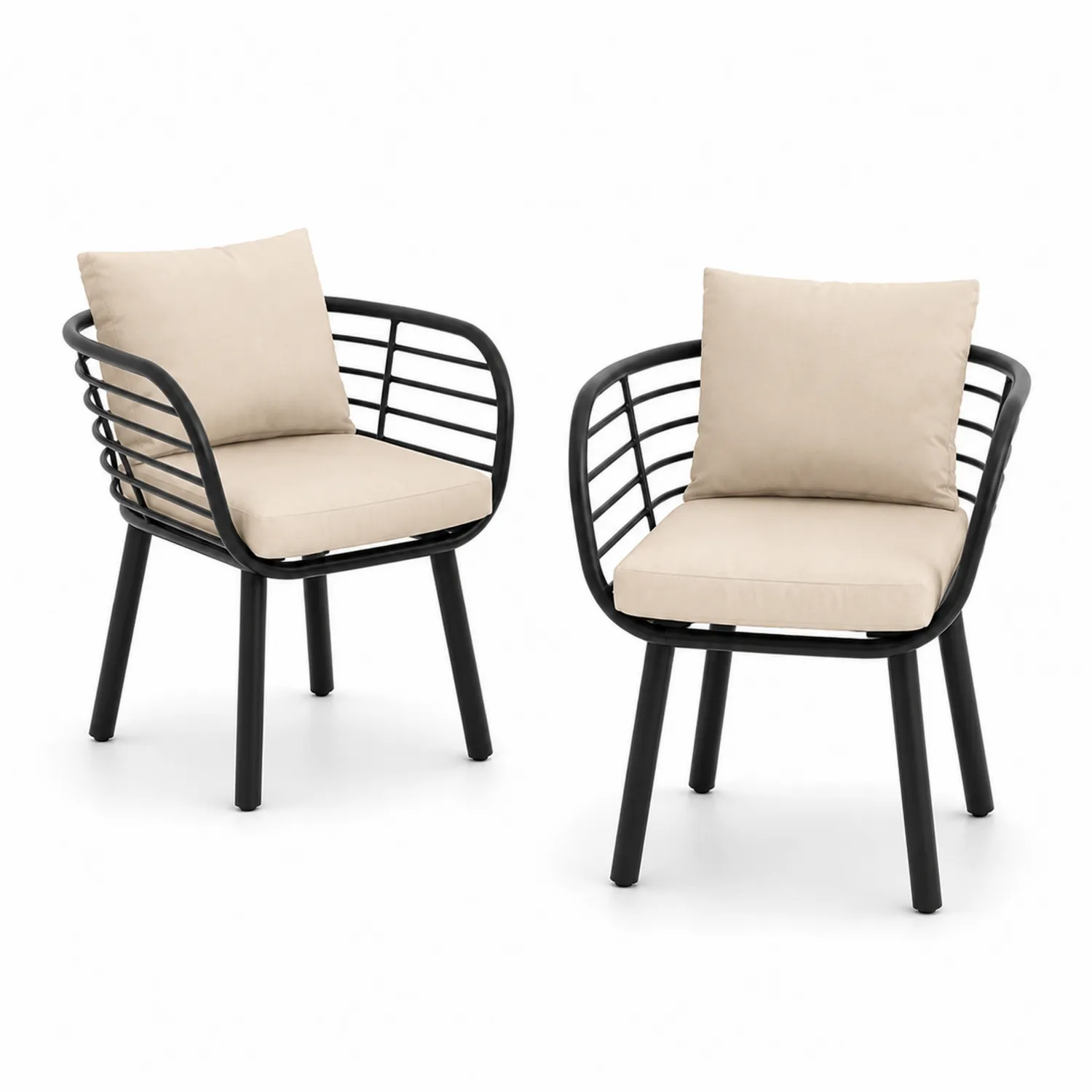 Set di 2 Sedie in Metallo con Cuscini in Poliestere Beige