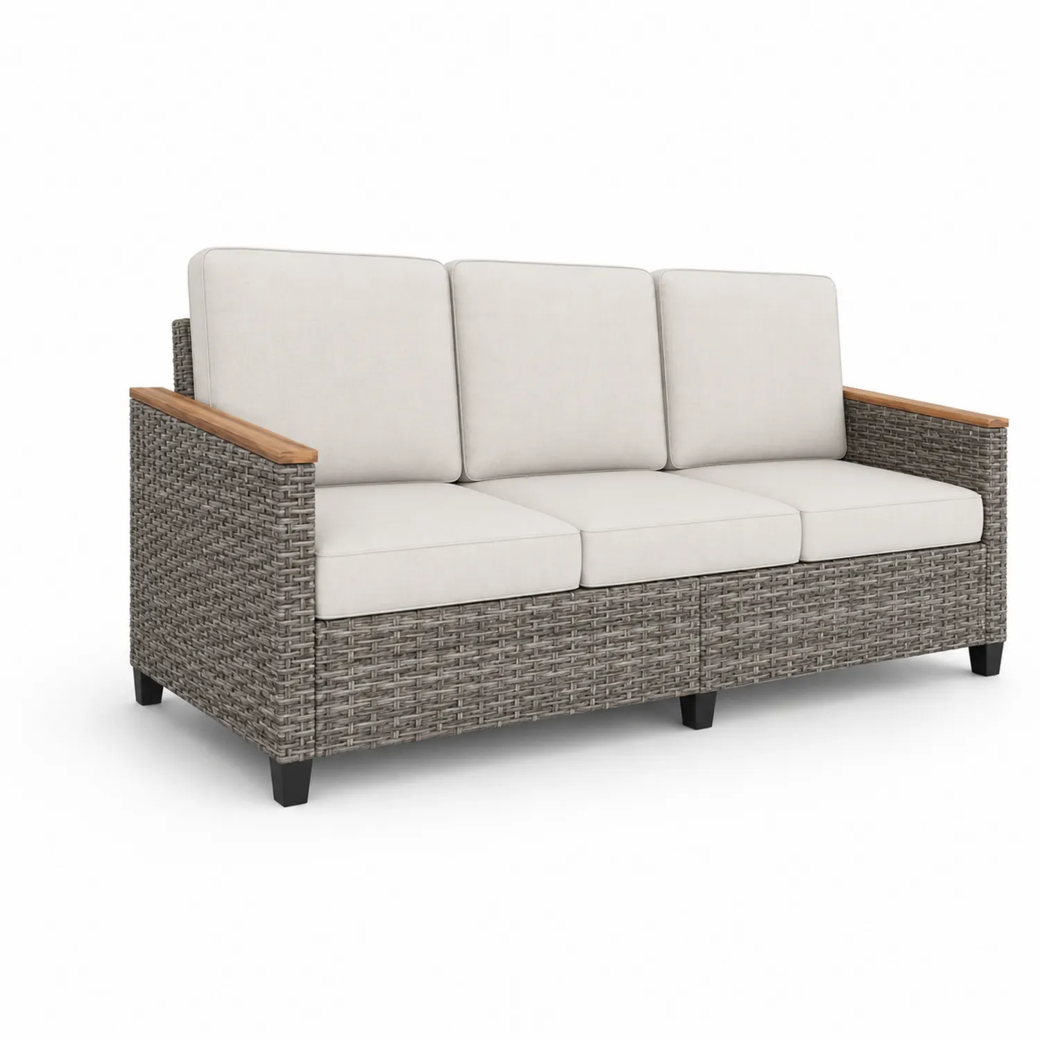 Divano in Rattan con Cuscini Crema