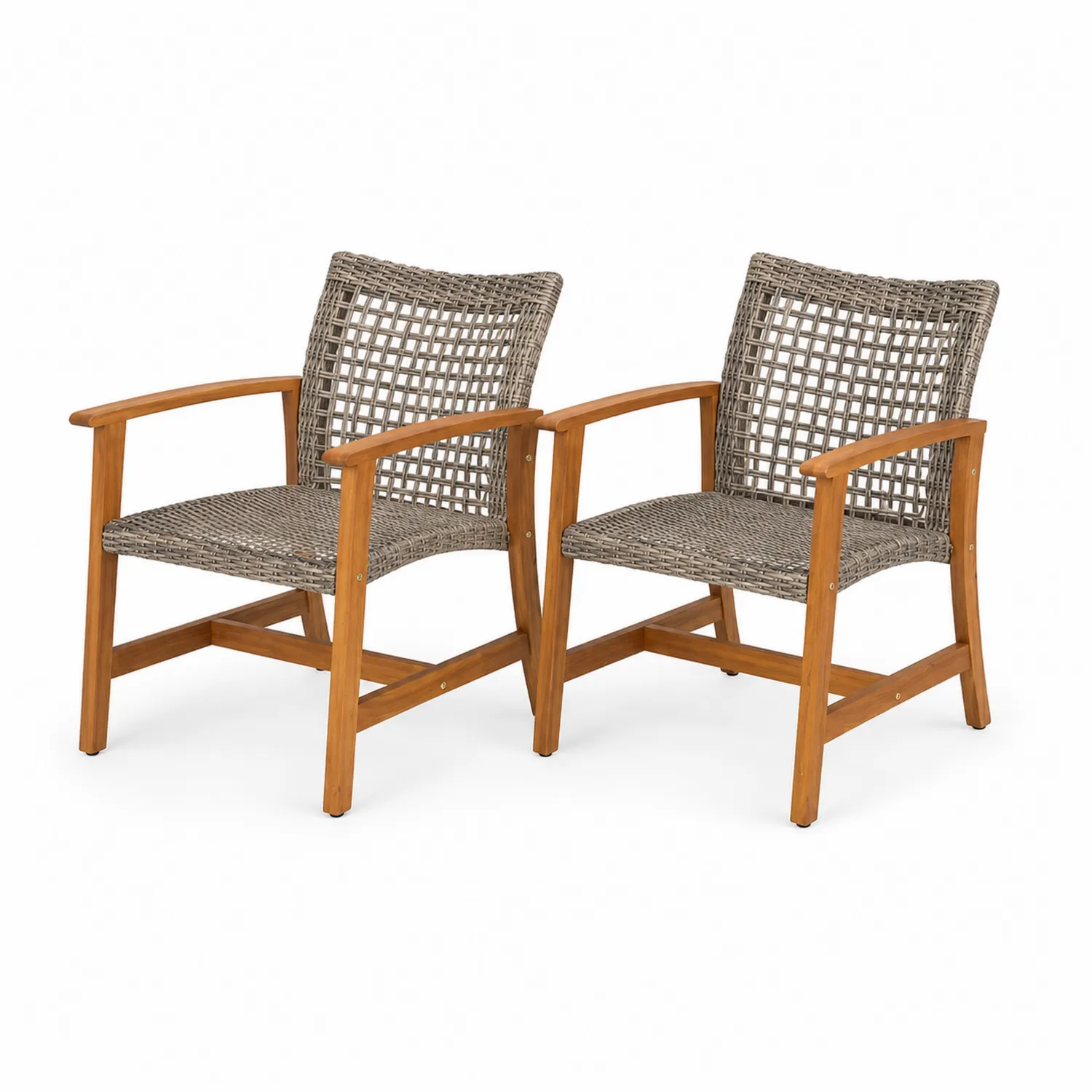 Set di 2 Poltrone da Esterno in Legno e Rattan