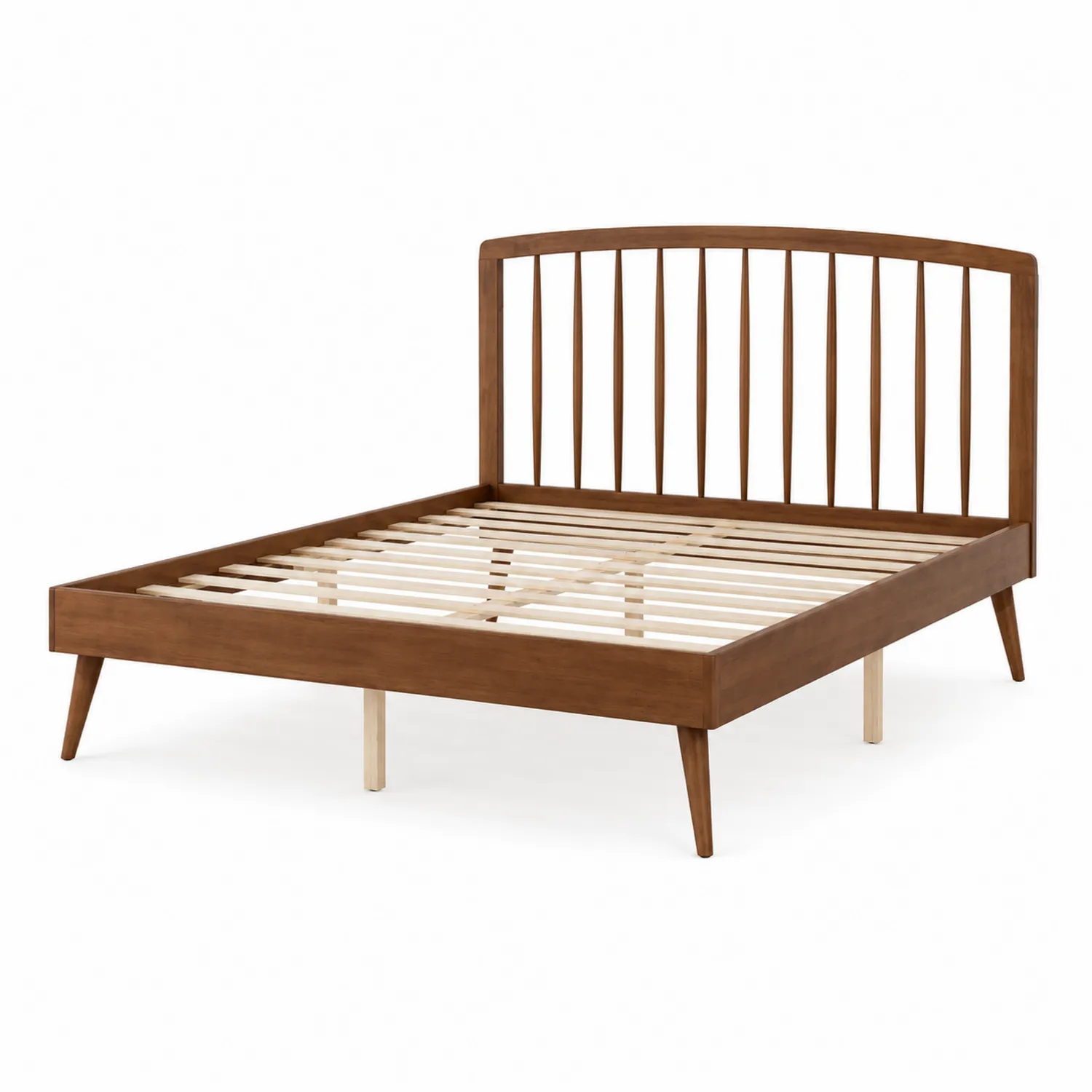 Letto in legno massello marrone con testiera a doghe