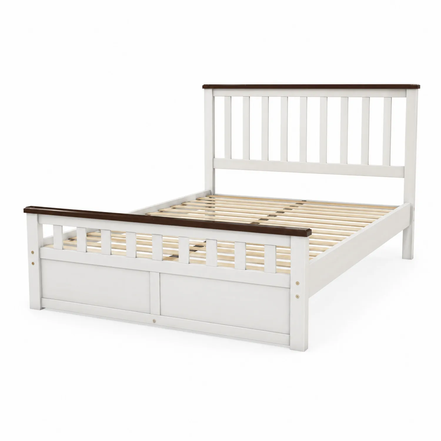 Letto Matrimoniale in Legno Massello Bianco e Marrone
