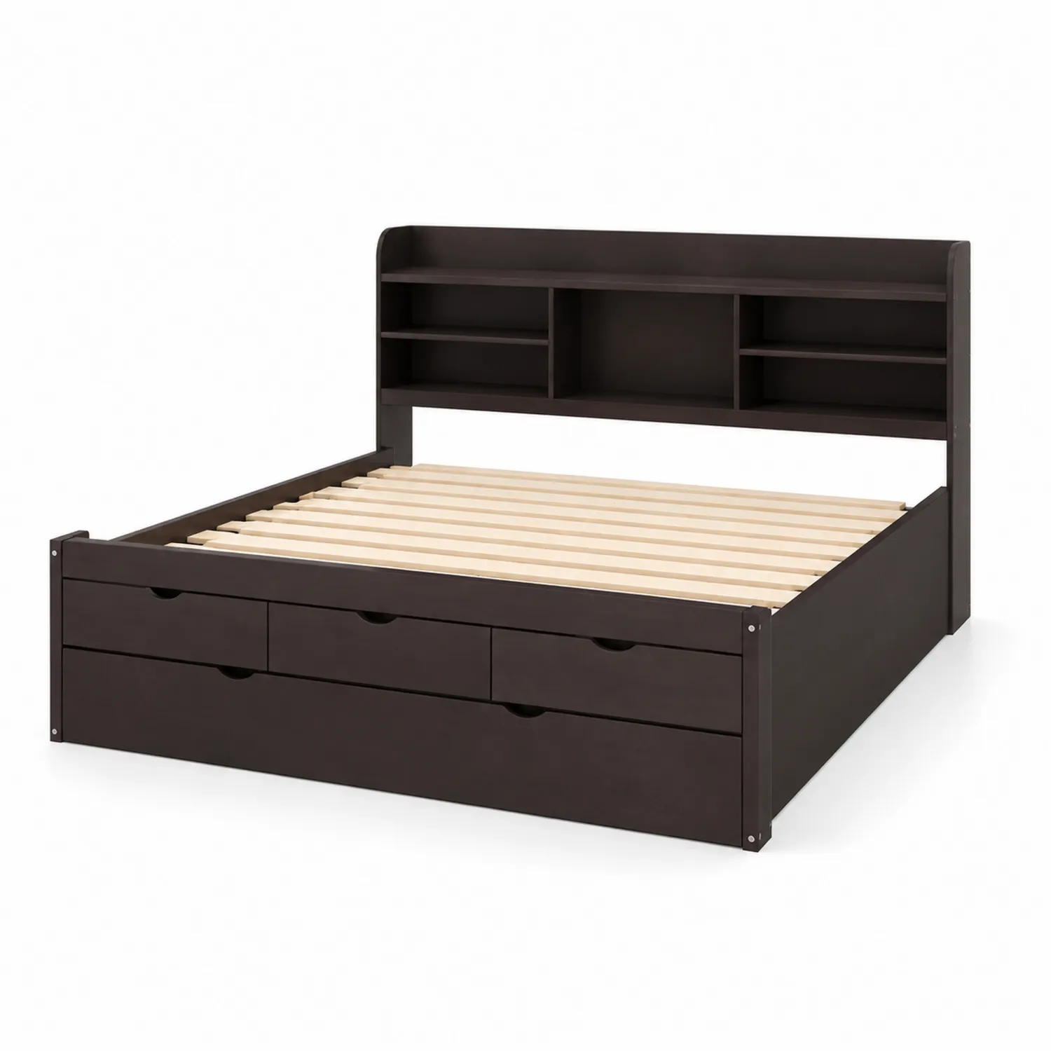 Letto matrimoniale in legno con cassetti e scaffali integrati 200x160 cm