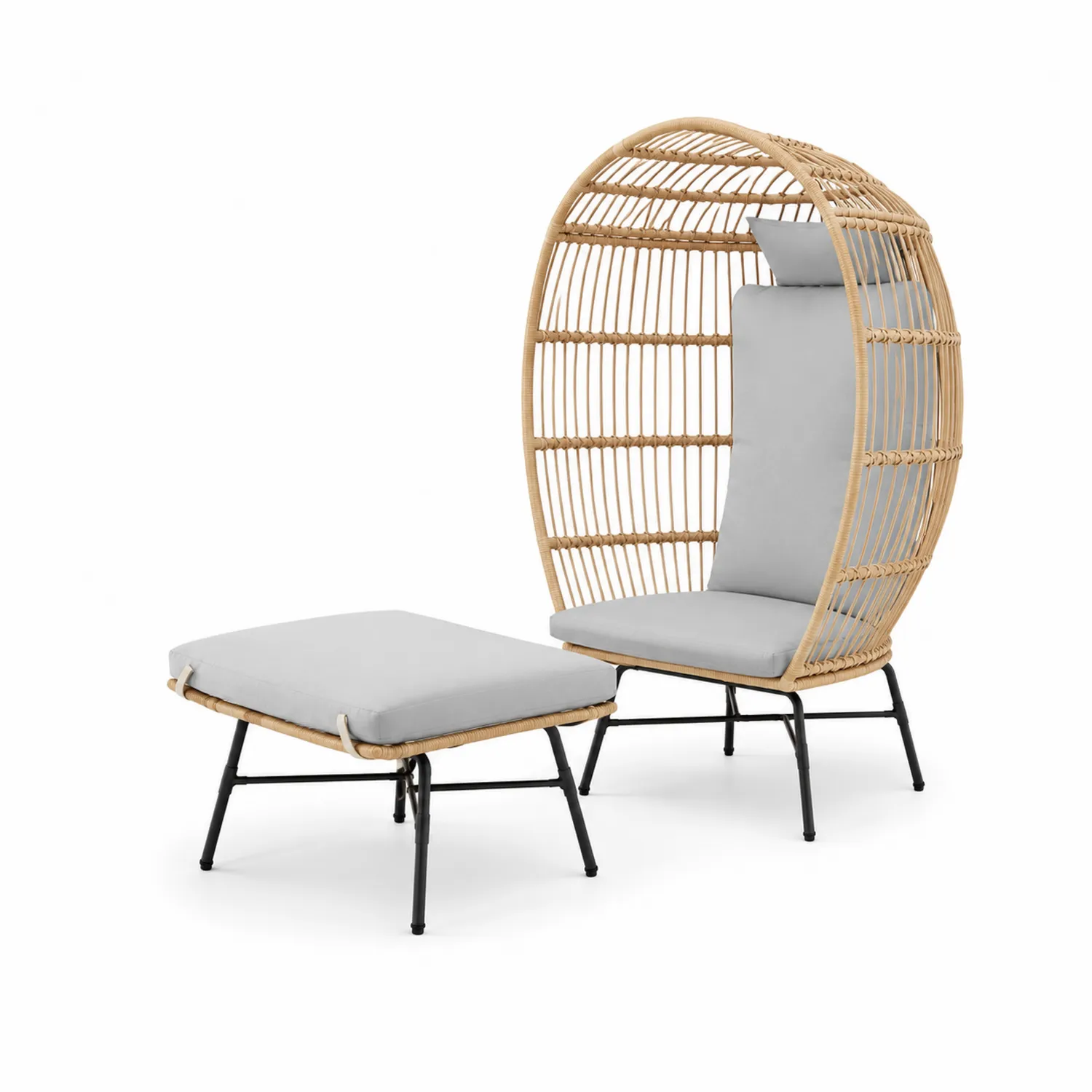 Set Poltrona da Esterno in Rattan Sintetico con Poggiapiedi