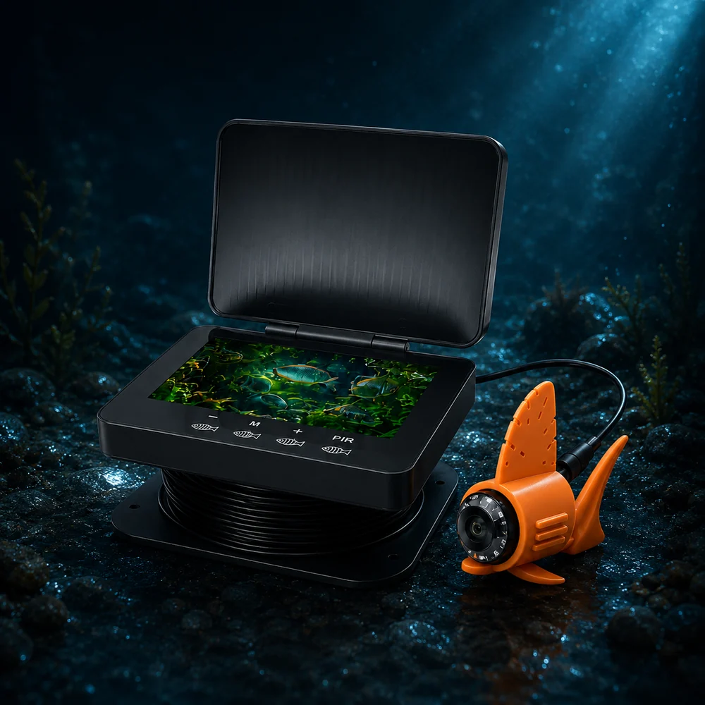 4.3 inch touch screen underwater fish finder with camera and cable spool