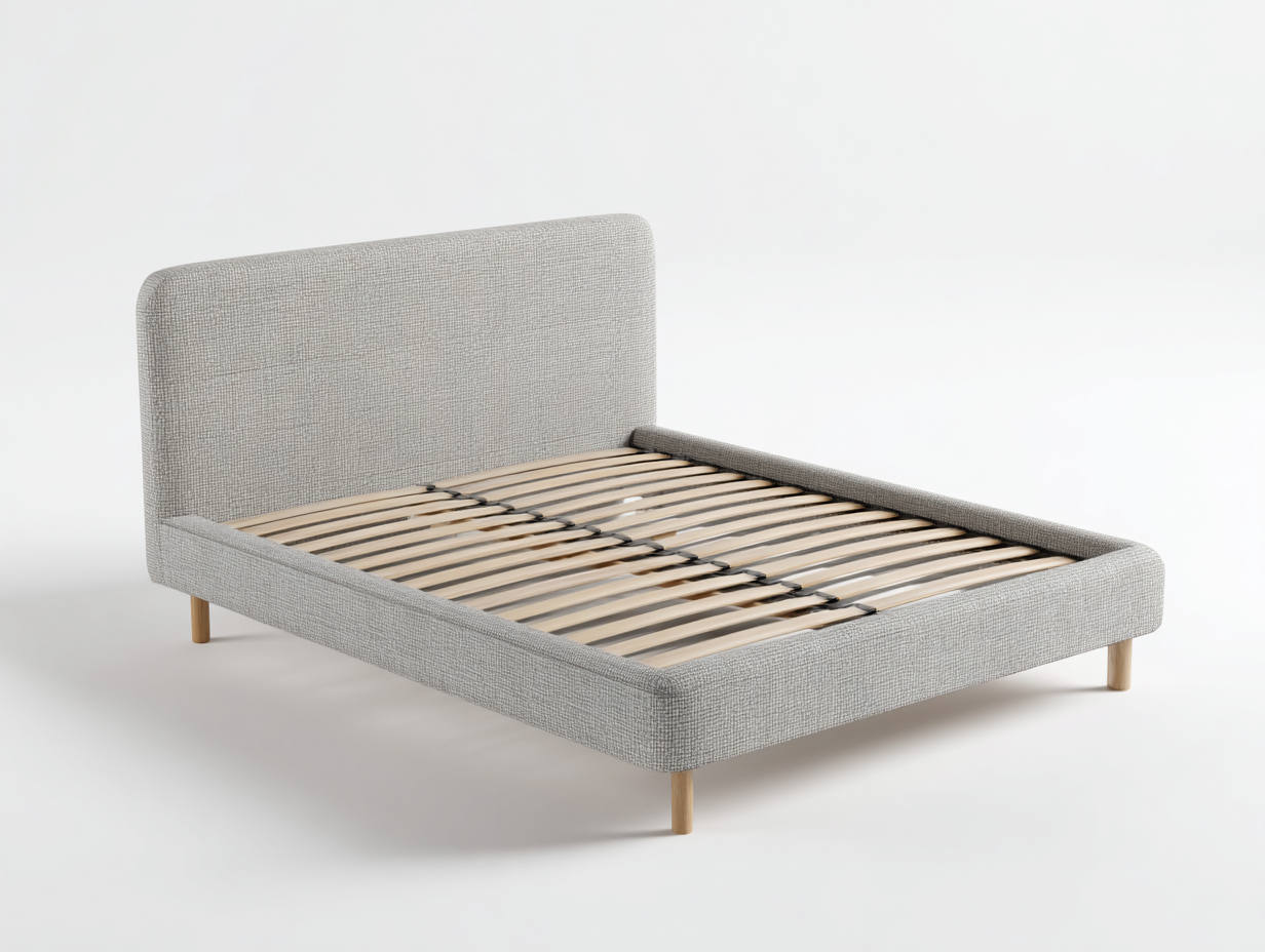 Lit double - Tissu-Bois - 214 x 168 x 92 cm - Gris clair - Design moderne-Loftmyly