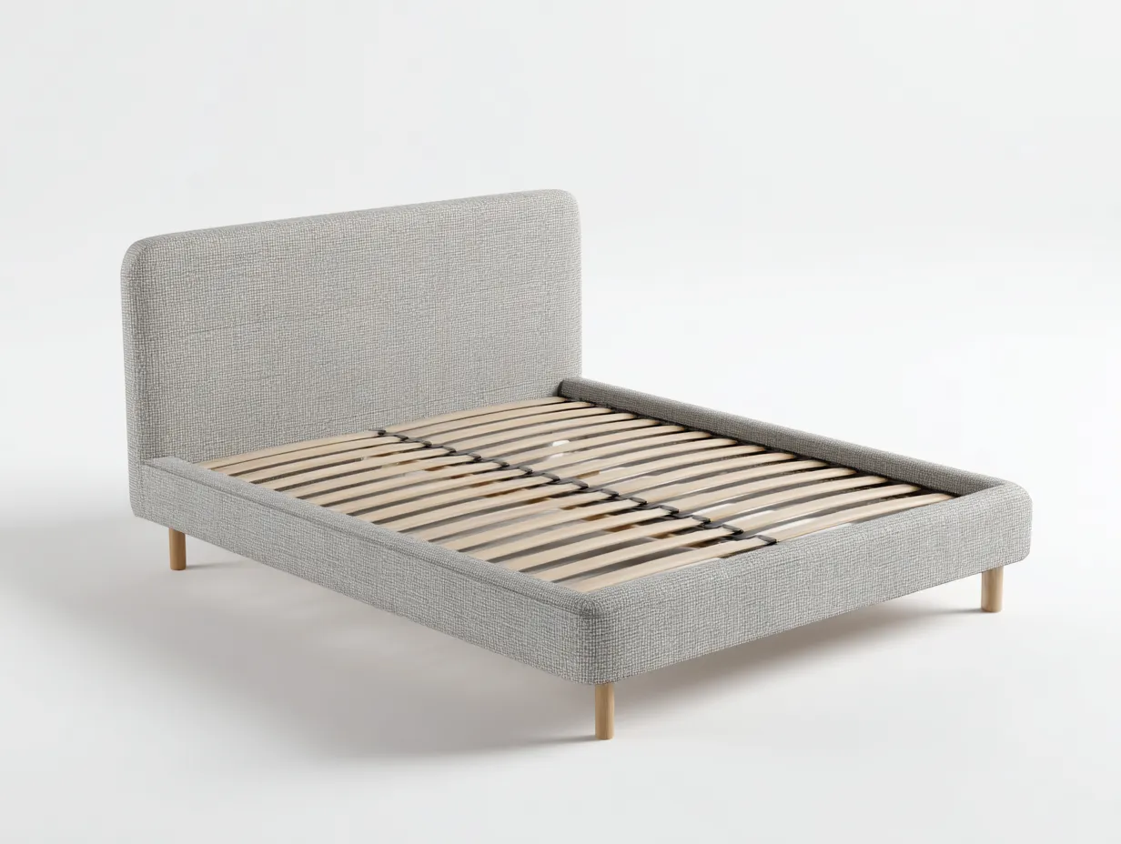 Lit double - Tissu-Bois - 214 x 168 x 92 cm - Gris clair - Design moderne-Loftmyly