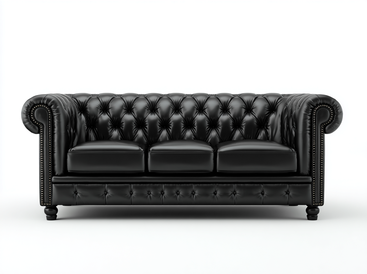 Canapé 3 places - Cuir synthétique-Bois - 214 x 94 x 78 cm - Noir - Style chesterfield-Loftmyly