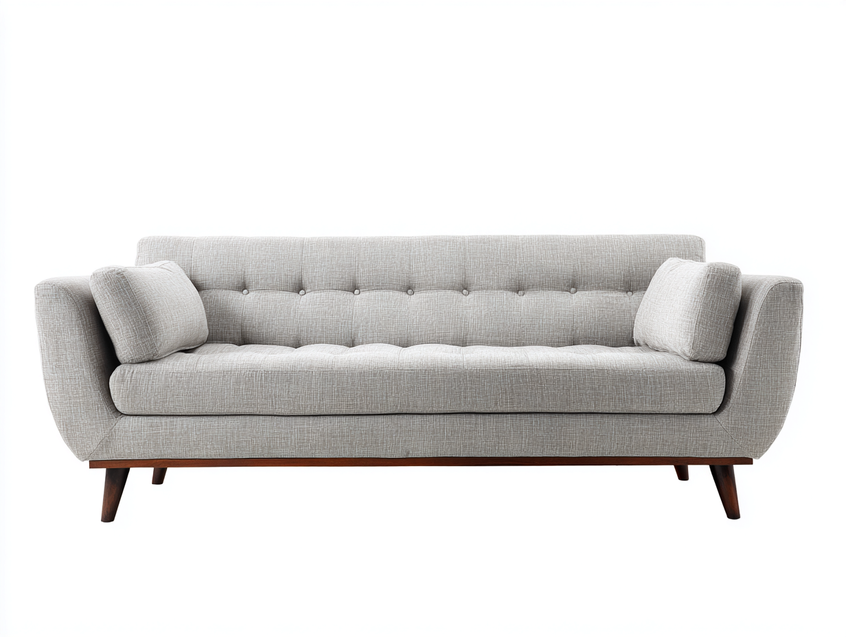 Canapé 3 places - Tissu-Bois - 218 x 90 x 85 cm - Gris clair - Style mid-century-Loftmyly