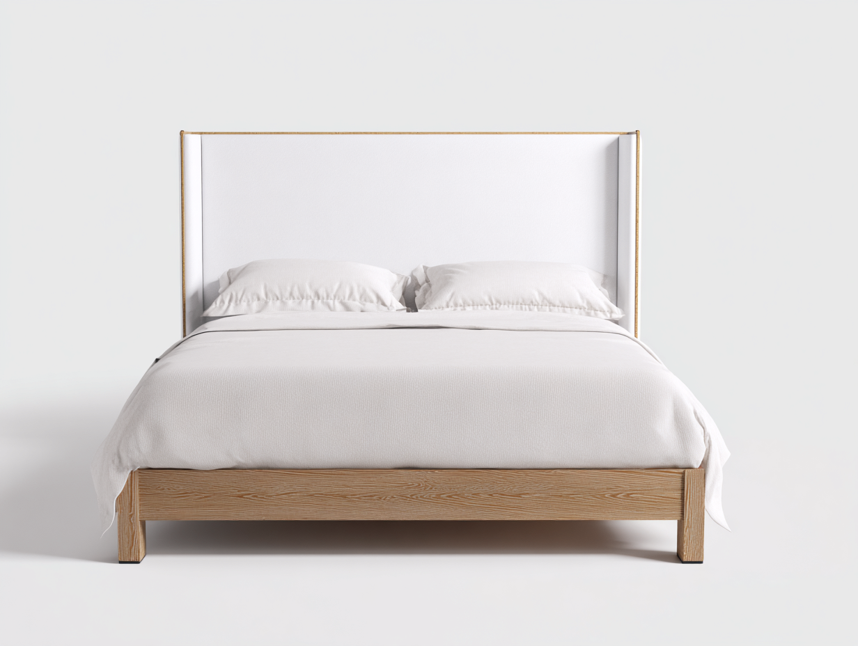 Lit double - Tissu-Bois - 220 x 192 x 132 cm - Blanc cassé - Style hôtelier-Loftmyly