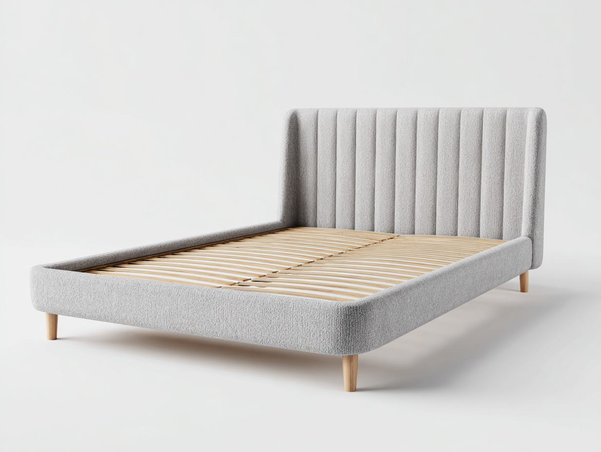 Lit double - Tissu-Bois - 211 x 166 x 108 cm - Gris clair - Style contemporain-Loftmyly