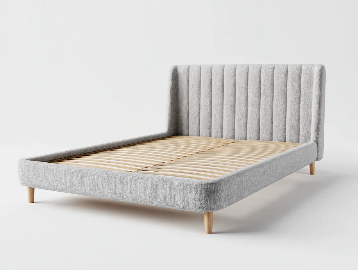 Lit double - Tissu-Bois - 211 x 166 x 108 cm - Gris clair - Style contemporain-Loftmyly