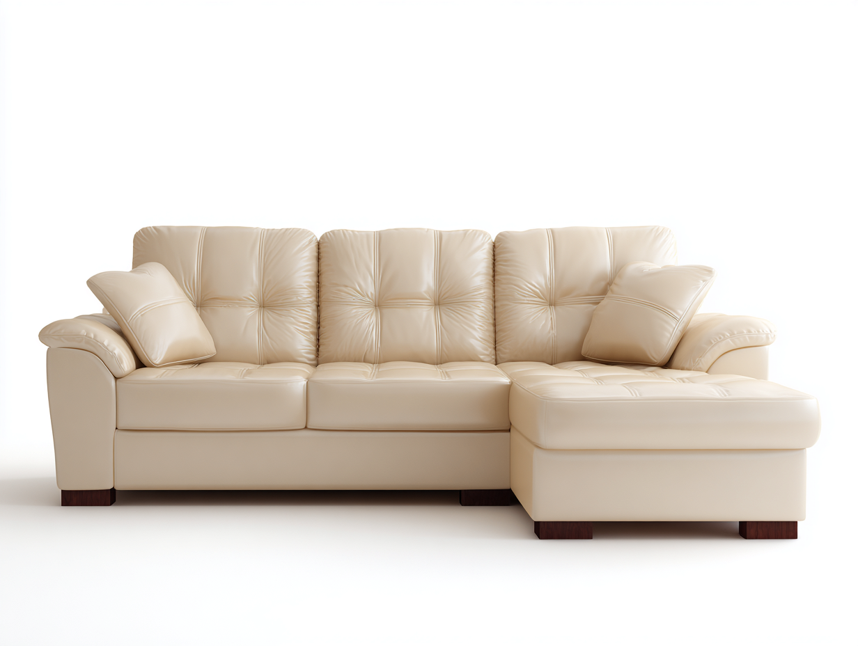 Canapé d'angle - Cuir synthétique-Bois-Mousse - 241 x 160 x 95 cm - Beige - Style classique cosy-Loftmyly