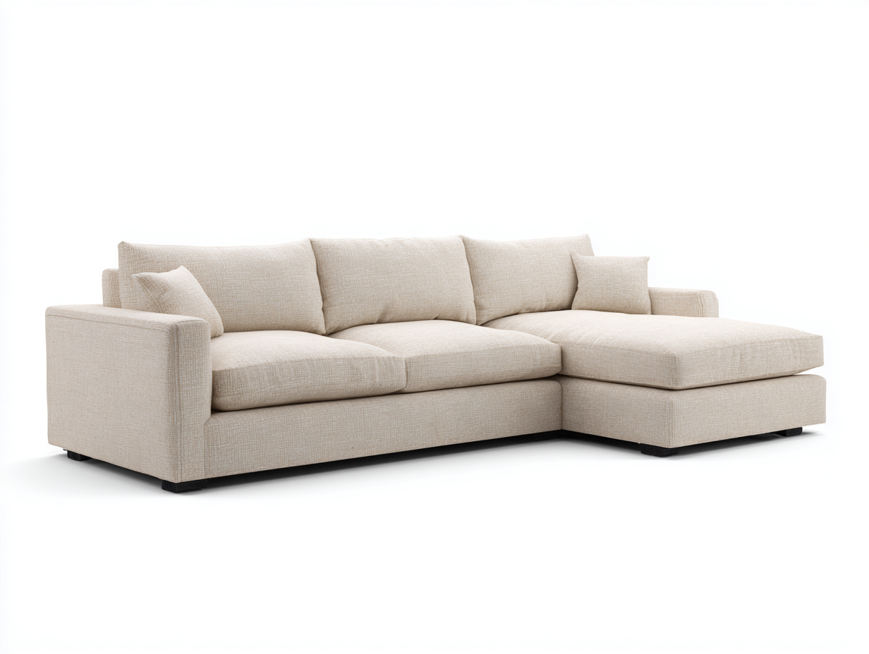 Canapé d'angle - Tissu lin-Bois-Mousse - 248 x 166 x 84 cm - Beige - Style moderne épuré-Loftmyly
