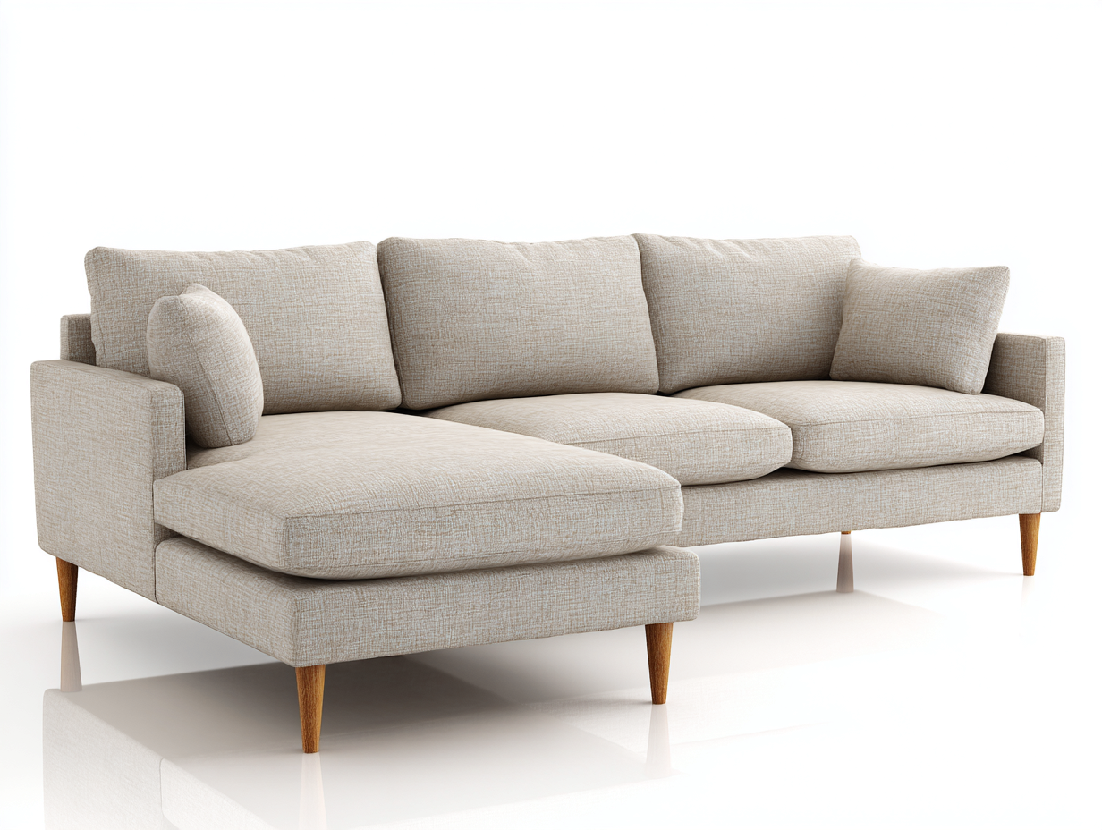 Canapé d'angle - Tissu lin-Bois-Mousse - 246 x 159 x 85 cm - Beige - Style scandinave moderne-Loftmyly