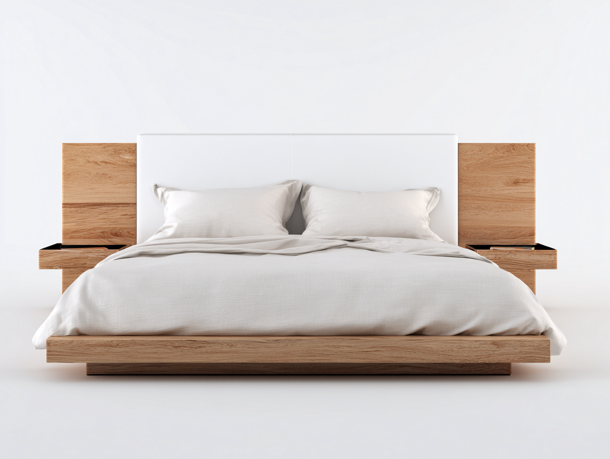 Lit double - Tissu-Bois - 262 x 214 x 118 cm - Blanc cassé - Style moderne-Loftmyly