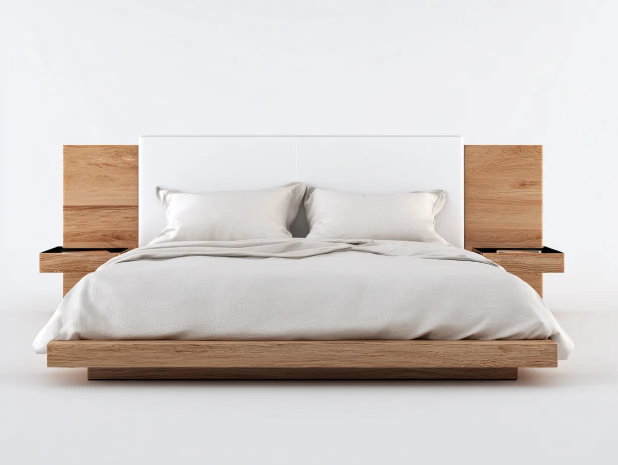 Lit double - Tissu-Bois - 262 x 214 x 118 cm - Blanc cassé - Style moderne-Loftmyly