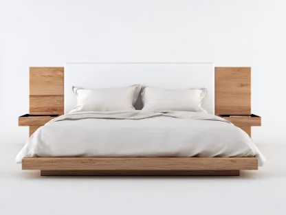 Lit double - Tissu-Bois - 262 x 214 x 118 cm - Blanc cassé - Style moderne-Loftmyly