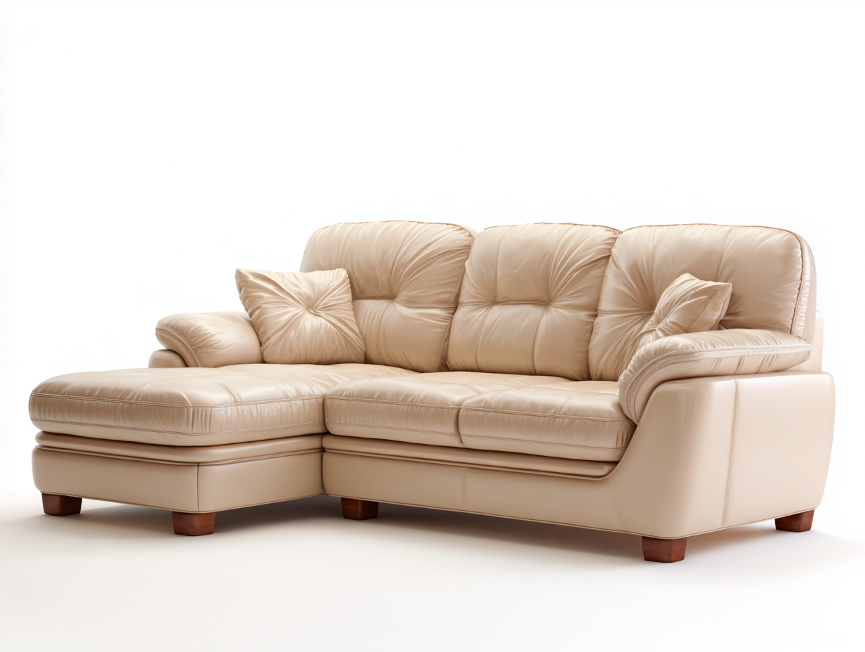 Canapé d'angle - Cuir synthétique-Bois-Mousse - 239 x 162 x 94 cm - Beige - Style classique élégant-Loftmyly
