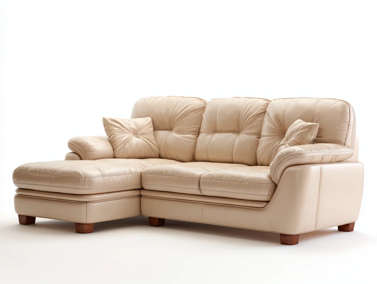 Canapé d'angle - Cuir synthétique-Bois-Mousse - 239 x 162 x 94 cm - Beige - Style classique élégant-Loftmyly