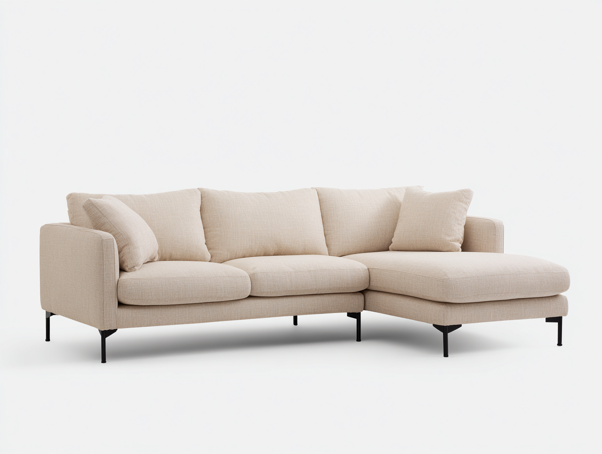 Canapé d'angle - Tissu lin-Métal-Bois-Mousse - 247 x 161 x 83 cm - Beige - Style contemporain léger-Loftmyly