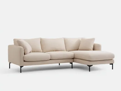 Canapé d'angle - Tissu lin-Métal-Bois-Mousse - 247 x 161 x 83 cm - Beige - Style contemporain léger-Loftmyly