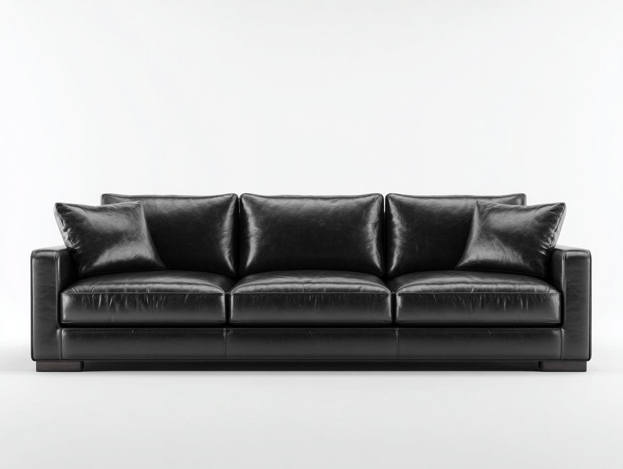 Canapé 3 places - Cuir synthétique-Bois - 238 x 98 x 84 cm - Noir - Style minimaliste-Loftmyly