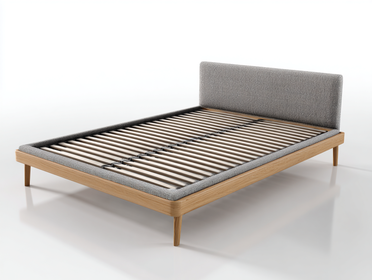 Lit double - Tissu-Bois - 206 x 146 x 94 cm - Gris foncé - Style scandinave-Loftmyly