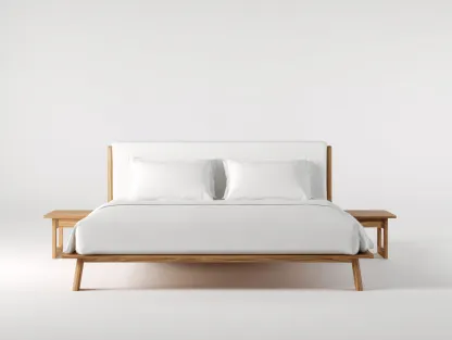 Lit double - Tissu-Bois - 248 x 206 x 98 cm - Blanc cassé - Style japonais-Loftmyly